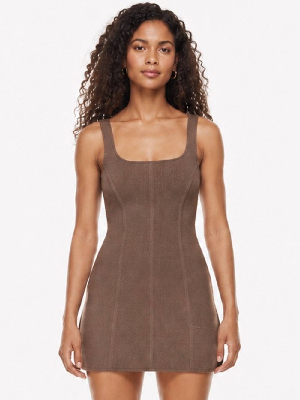 Aritzia Babaton Sculpt Knit Bustier Mini Dress Brown 2XS